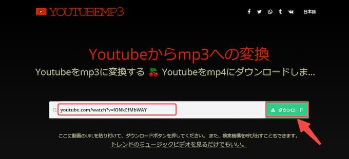 YouTubeのリンクをペースト